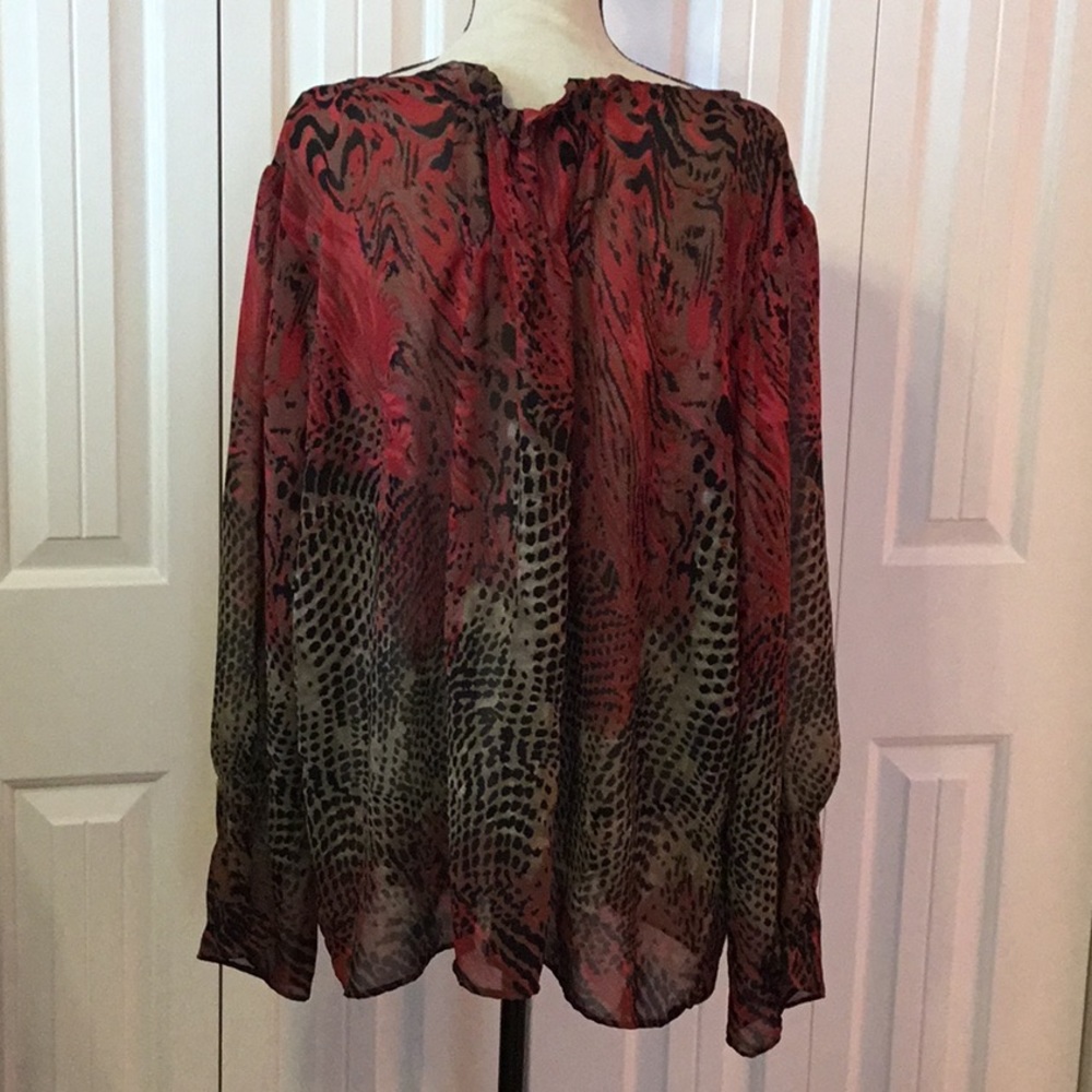 Sheer Blouse - Red and Brown - Picture 4 of 6